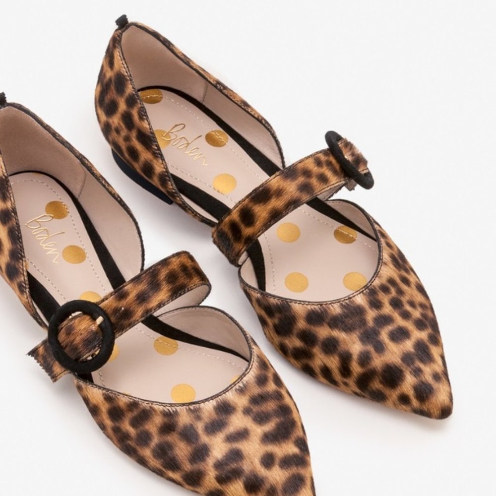 Boden Evie Leopard Print Calf Hair Pointed Flats NEW IN BOX Sz 8.0 US  Sz 39 EUR